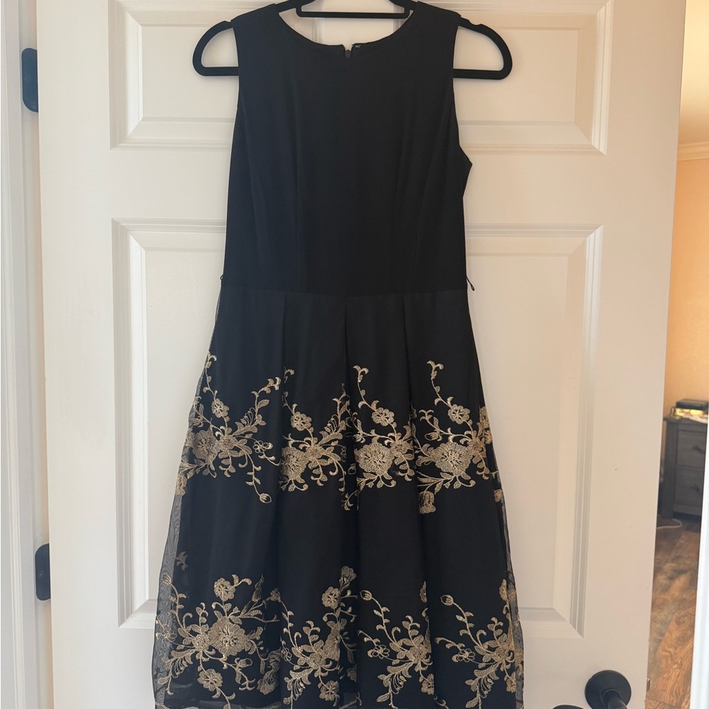 Elegant Black Dress with Gold Embroidery